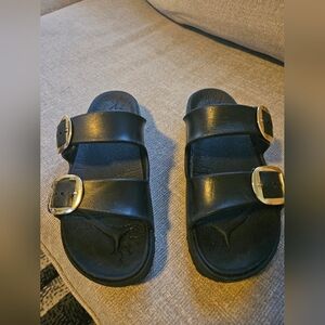 Skeechers Black Double-Buckle Slide Sandals